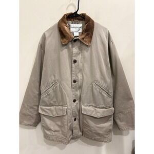 Norm Thompson Mens Tan Cotton Canvas Barn Jacket Corduroy Collar Blanket Lined L